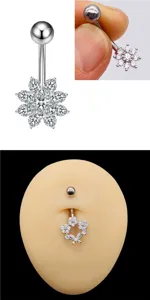 Edelstahl Zirkonia Blumen Bauchnabelpiercing Glänzender Zirconia Bauchnabelring Schmuck