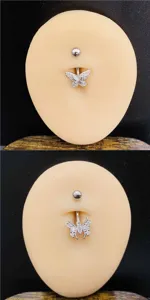 Edelstahl AAA Zirkonia Schmetterling Bauchnabelpfeiler Piercing Schmuck Detailansicht.