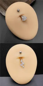 Edelstahl Bauchnabelpiercing mit Zirkonia Pfote und Schlange Körperschmuck Detailansicht