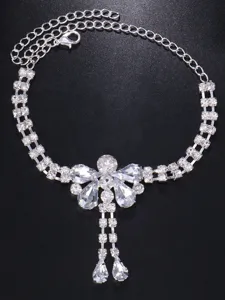 Bohemian Rhinestone Anklet Beach Foot Jewelry Sparkling Crystal Dangle Chain for Women