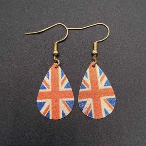 Union Jack flag teardrop hook earrings for women stylish patriotic fashion jewelry accessory