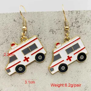 Chic nurse ambulance alloy dangle earrings for women, perfect for medical staff gifts.