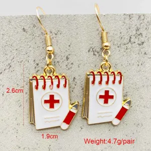Nurse notepad alloy dangle earrings, creative medical themed drop earrings for women.