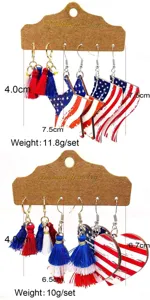 Independence Day patriotic red white blue tassel wooden earrings set fashion jewelry accessory