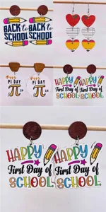 Back to School wooden earrings set, cute teacher theme pencil apple drop earrings.