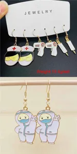 Nurse theme alloy drop earrings set medical thermometer syringe cute jewelry for women