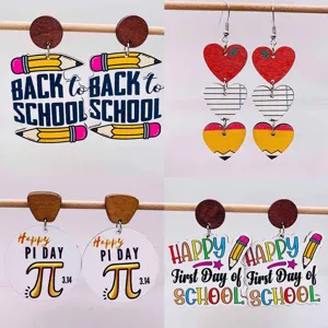 Wooden Teacher Graduation Earrings Back To School Pencil Heart Pattern Jewelry For Women Student Graduation Gift