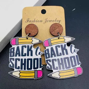 Back to School wooden earrings teacher student seasonal fashion jewelry gift main view