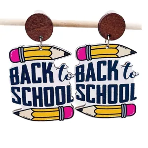 Back to School Wooden Pencil Earrings Cute Teacher Gift Drop Dangles for Women Girls