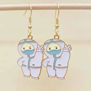 Cute cartoon nurse hazmat suit alloy drop hook earrings for women fashion jewelry daily wear