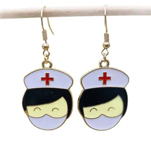 Cute nurse enamel dangle earrings for medical workers alloy drop earrings main view