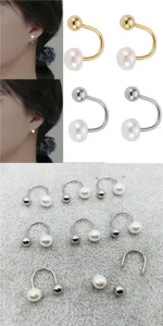 Boucles d'oreilles perle rétro en acier titane minimaliste bijoux tendance élégants