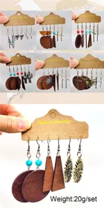 Western cowboy style wooden turquoise earrings set retro cross cactus jewelry for women
