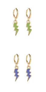 Colorful lightning bolt enamel drop earrings, chic fashion alloy hoop earrings for daily wear.