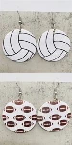 Sports ball round drop earrings featuring volleyball and football patterns for women fans.