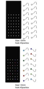 Piercing naso in acciaio inossidabile con strass stile gancio 1.8mm 40 pezzi per scatola.