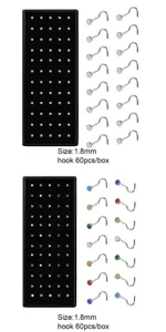Dettaglio piercing naso in acciaio inossidabile con strass cristallo 1.8mm scatola 60pz.