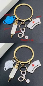 Nurse keychain medical doctor stethoscope syringe mask keyring enamel pendant gift
