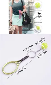 Tennis racket keychain metal sports keyring bag pendant accessory for tennis lovers