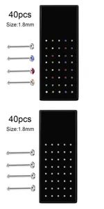Set di 40pcs piercing naso in acciaio inox cristallo 1.8mm gioielli per corpo in scatola.
