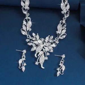 Set collar pendientes estrás hoja de cristal detalle brillante joyería nupcial
