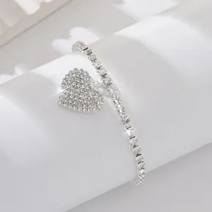 Cavigliera cuore strass brillante color argento ciondolo cristallo donna gioiello moda