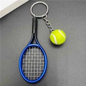 Tennis racket keychain pendant sports tennis key ring metal accessory for sports enthusiasts