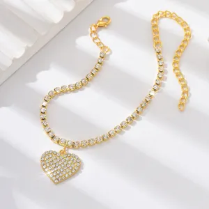 Cavigliera con cuore in strass dorato Ciondolo cuore cristallo scintillante gioielli moda per donne