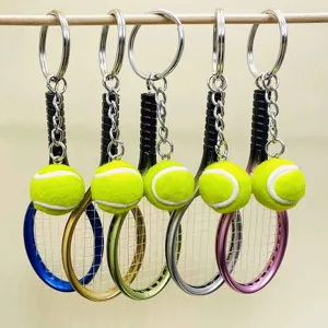 Mini Tennis Racket Keychain Small Sports Ball Pendant Alloy Tennis Gear Keyring For Athlete Sports Lover Bag Decoration Accessories