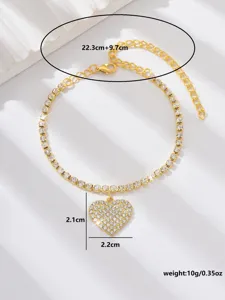Cavigliera con cuore in strass oro con catenella di estensione gioiello brillante