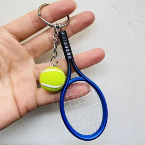 Tennis keychain metal tennis racket and ball key ring sports pendant souvenir gift