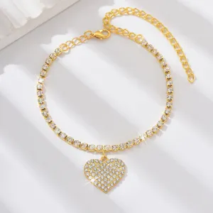 Catena da caviglia cuore strass oro diamante moda gioielli accessori per donna