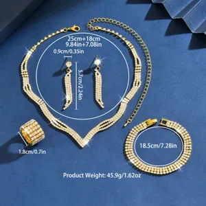 Wunderschönes Strass Braut Schmuck Set Halskette Ohrringe Ring Armband Gold Details