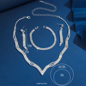 Braut Strass Kristall Halskette Ohrringe und Armband Set mit silbernem Finish für Hochzeit.