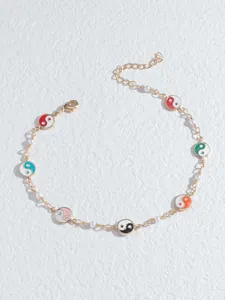 Modisches buntes Yin Yang Armband goldfarbene Email Kette Schmuck fuer Damen elegant