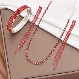 Fashion Rhinestone Choker Necklace Bracelet Earrings Set Women Luxury Crystal Party Jewelry Set