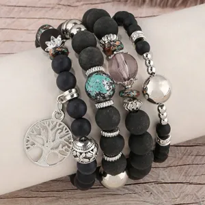 Set di bracciali di perle multistrato boho con ciondolo albero della vita moda donna chic.
