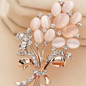 Elegant Opal Flower Rhinestone Bowknot Brooch Pin For Women Fashion Clothing Accessories Jewelry