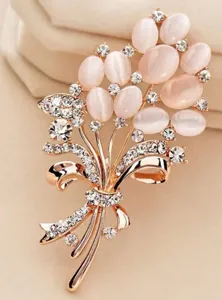 Fashion opal flower brooch elegant women rhinestone crystal bouquet clothing accessory gift