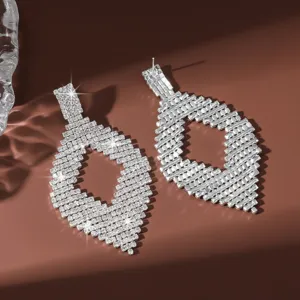 Orecchini pendenti con strass esagerati lunghi geometrici di cristallo gioielli da donna