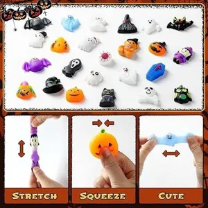 Dettaglio giocattoli squishy di Halloween con texture morbide e super estensibili