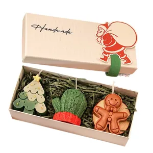 Coffret cadeau de bougies parfumées de Noël en forme de sapin bonhomme de pain d'épices