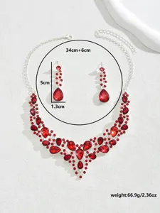 Ensemble de collier et boucles d'oreilles de mariée en strass cristal rouge pour femmes.