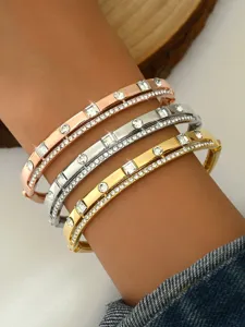 Set bracciali rigidi strass geometrici donna lusso cristallo gioielli metallo impilabili