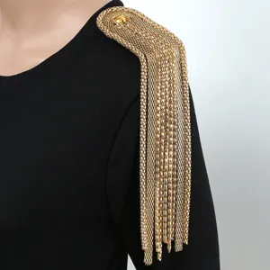 Épaulettes à Glands en Métal Doré Chaîne Broche d'Épaule Badge pour Costume Mode Accessoires de Vêtements