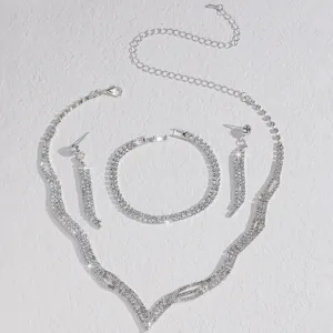Braut Strass Halskette Ohrringe Armband Schmuckset für Abendkleid Hochzeit Party neu