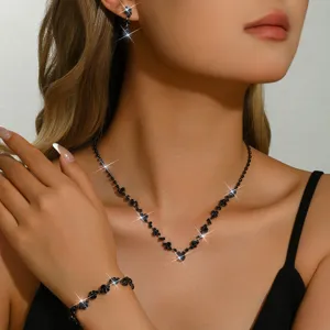 Schwarze glitzernde Kristall Mickey Halskette Armband Ohrringe Schmuckset für Damen Mode
