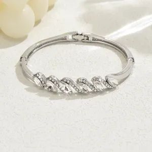 Bracciale rigido onda cristallo argento gioielli strass geometrici eleganti per donna