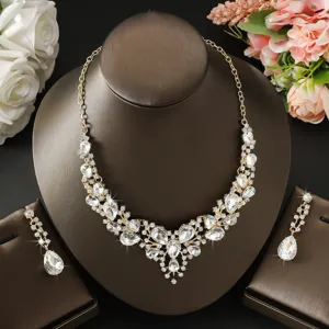 Parure de bijoux de mariage collier et boucles d'oreilles strass cristal pour femmes