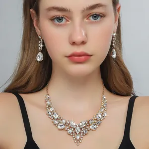 Ensemble collier boucles d'oreilles strass cristal mariée élégant bijoux femme